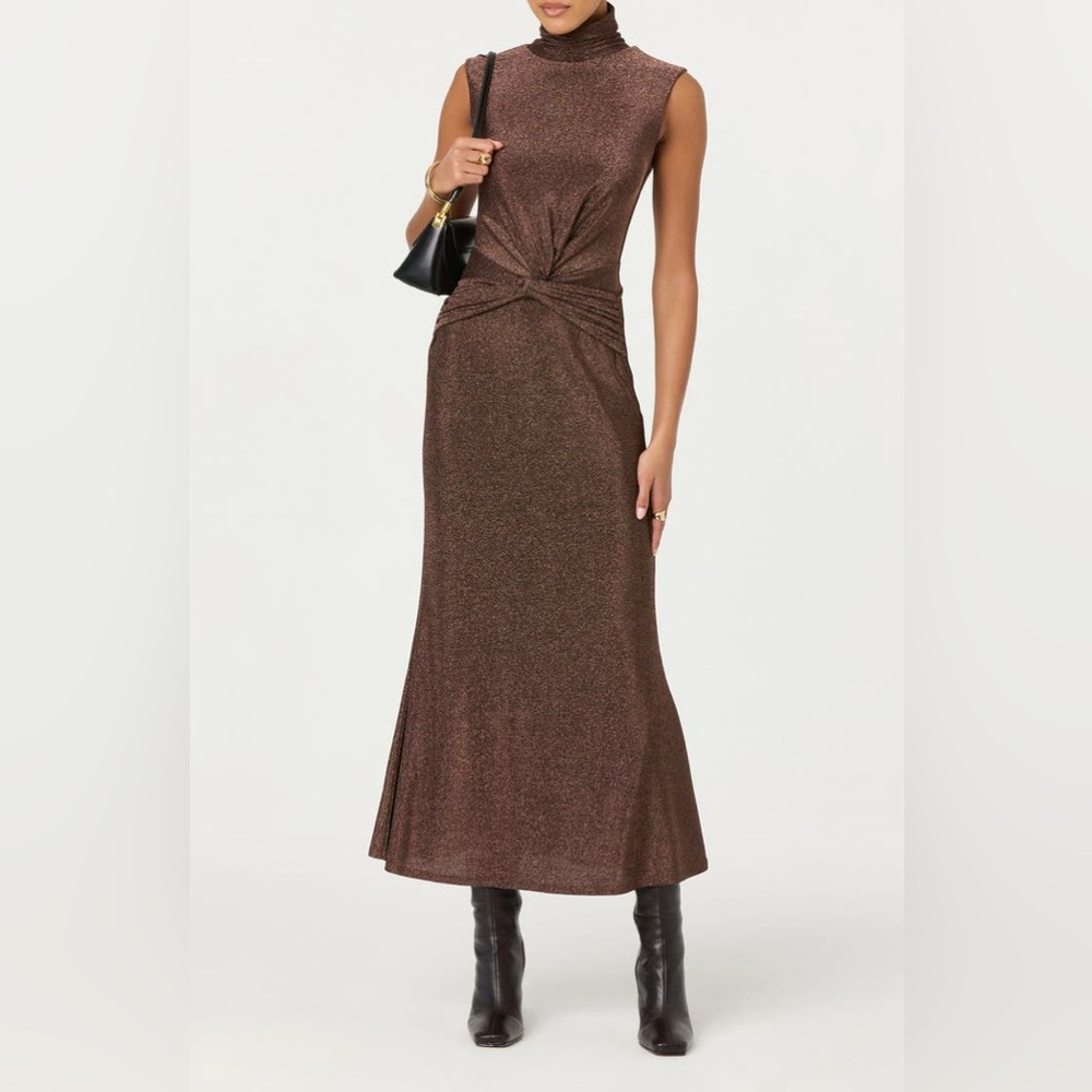 ASTR  the‎ Label Riana Metallic Elegant Brown Sleeveless Dress